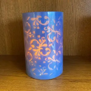 Flower Design Real Wax LED Candle - Battery Powered Handcrafted Faux Flameless Floral Pillar Candlelight - H15 x 10cm, Blue