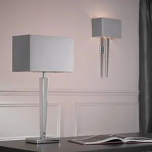 Luminosa Moreto 1 Light Table Lamp Chrome with Grey Silk Effect Shade, B22