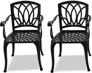 Centurion Supports Positano 2-Large Garden and Patio Bistro Chairs with Armrests in Cast Aluminium Black