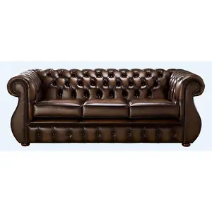 Chesterfield 3 Seater Antique Brown Real Leather Sofa Bespoke In Kimberley Style