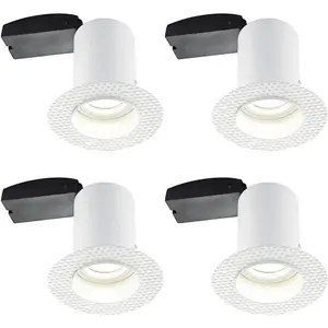 4 PACK Plaster-In Fire Rated Downlight - 50W GU10 Reflector LED - Trimless