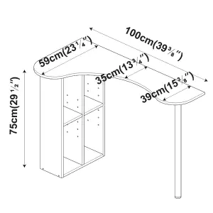 URBNLIVING 100cm Length White Wooden Computer Corner Desk Bookcase Storage Shelves Organizer Study Workstation