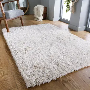 Modern Easy to Clean Cream Plain Shaggy Rug for Dining Rug-200cm X 285cm