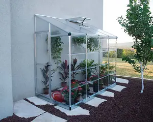 Lean To Greenhouse 8 x 4 - Silver Hybrid Polycarbonate - L243.8 x W123.8 x H224.7 cm - Silver