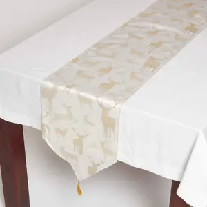 Homescapes Gold Stag Christmas Table Runner