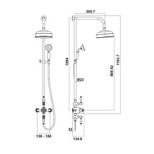 Traditional Chrome Rigid Riser Shower with Fixed Head and Handset