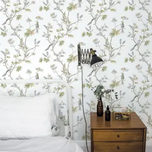 Galerie Secret Garden White/Neutral Garden Bird Trail Wallpaper Roll