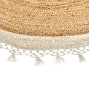 Round Jute Area Rug 140 cm Beige and White MARTS