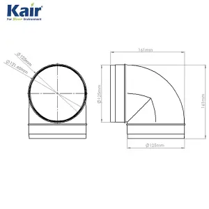 Kair 90 Degree Elbow Bend 125mm - 5 inch Round Plastic Ducting Joint to Connect Round Duct Pipe or Flexible Hose