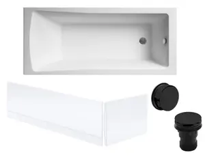 Square Single Ended Bath, Front and End Panels and Black Waste - 1700 x 700mm