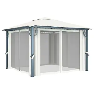 Berkfield Gazebo with Curtain&LED String Lights 3x3 m Cream Aluminium