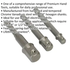 3 PACK - 1/4" Hex Chuck to Socket Adapter Converters - Power Drill Square Drive