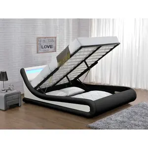 Galaxy LED Upholstered Ottoman Bed Black/White / Kingsize (5')