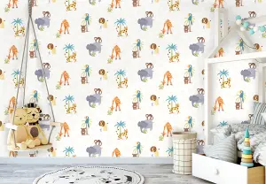 Holden Decor Make Believe Jungle Friends Kids Children Wallpaper Multi Colour 12541