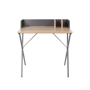 Home Office Study Desk, oak effect top with grey metal cross legs