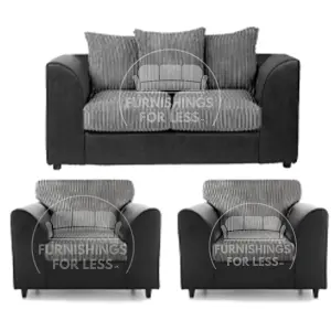 Luxor Jumbo Cord 2 + 1 + 1 Fabric 3 Piece Sofa Suite - Scatter Back Black and Grey