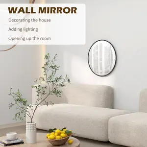 HOMCOM Wall Mirror for Living Room Bedroom, 61 cm Circle Bathroom Mirror, Black