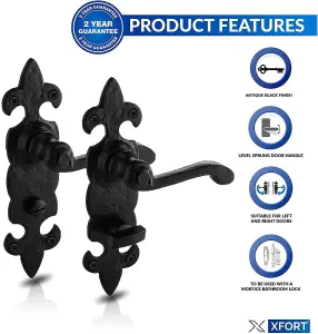 XFORT Antique Fleur De Lys Bathroom Handle, Internal Door Handles Sets