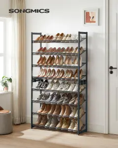 SONGMICS  Shoe Rack, 8-Tier Stackable Shoe Storage Shelf, Metal Shoe Organiser With Adjustable Flat Or Angled Shelves