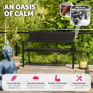 Garden Bench - 2-seater, weatherproof aluminium frame, 128 x 59 x 88 cm - dark grey