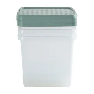 Wham Clip 3x 14L Square Plastic Storage Boxes with Secure Clip Lock Lids. L:29 x W:29 x H:26cm Clear/Green Milieu/Stone