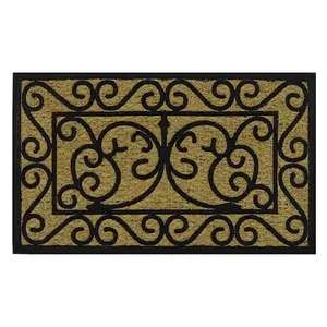 JVL Woven Coir Tuffscrape Doormat, 45x75cm, Scroll