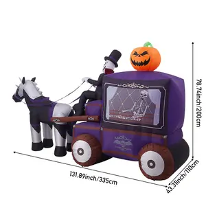 6ft Halloween Inflatables Outdoor Decorations,Grim Reaper Driving Skull Carriage with Built-in LEDs, for Yard Holiday