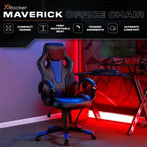 X-Rocker Maverick PC Office Gaming Chair, Mid-Back Support Ergonomic Computer Desk Chair, Faux Leather - BLACK / BLUE