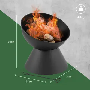 VonHaus Raised Fire Pit Bowl for Outdoor, Garden, Patio, Use Wood or Charcoal to Fuel