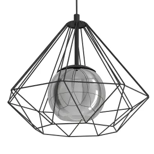 EGLO Vernham Black Smoked Glass Pendant Light