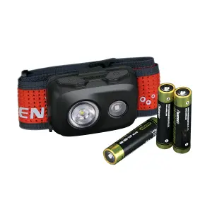 Fenix HL16 Black, Lightweight 3x AAA Battery Powered Head Torch - 450 lm - 104m Beam Range - Red light mode - IP66 Weatherproof