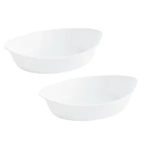 URBNLIVING 25cm Width White Opal Glass Oval Serving Dish Set of 2