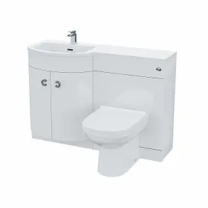 Nes Home Debra White 1100 mm P-Shaped Vanity Unit Right Hand Sink and Toilet Bathroom Furniture