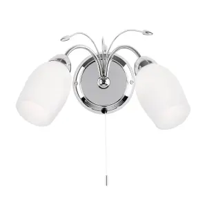 Luminosa Meadow 2 Light Indoor Wall Light Chrome with White Glass, E14