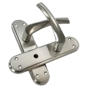 Genova Door Handles Satin Twist Lever Bathroom Lock Marina Backplate