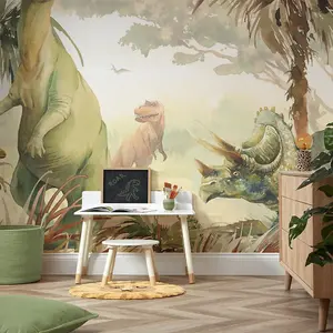 Jurassic Mural In Watercolour Greens (300cm x 240cm)