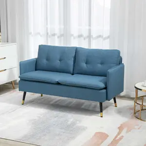 HOMCOM Modern Upholstered Two Seater Sofa for Bedroom Living Room Dark Blue