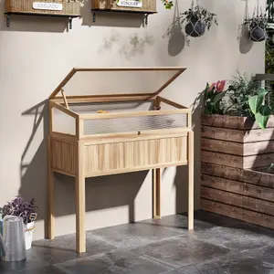 Outsunny Wood Cold Frame Mini Greenhouse with Elevated Garden Box Natural