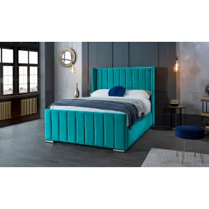 Meriso Plush Velvet Teal Bed Frame