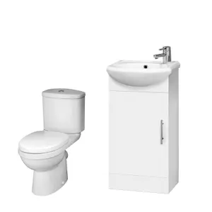 Nuie Mayford Cloakroom Set Floor Standing Vanity Unit 420mm Basin WC Gloss White