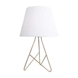 First Choice Lighting Tripod Gold 42cm Table Lamp With White Fabric Shade