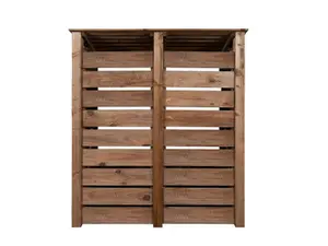 Slatted wooden log store with kindling shelf W-146cm, H-180cm, D-88cm - brown finish