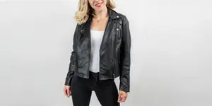 Ladies Black Leather Biker Jacket