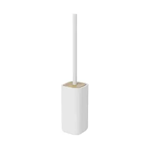 GoodHome Cervia Matt White Bamboo & ceramic Toilet brush & holder