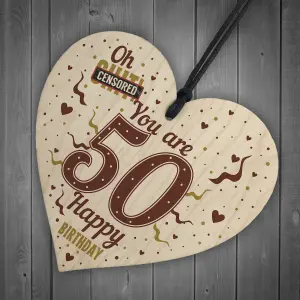 Red Ocean 50th Birthday Gifts For Women 50th Birthday Gifts For Men Wooden Heart Keepsake Plaque Funny Birthday Card