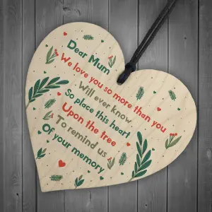 Dear Mum Memorial Gift To Hang On The Christmas Tree Wooden Heart Mum Memorial Plaque