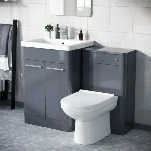 Nes Home 1100mm Freestanding Basin Vanity Unit, WC Unit & BTW Toilet Steel Grey