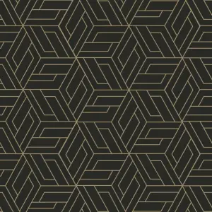 Grandeco Cobra Geometric Pattern Metallic Blown Vinyl Wallpaper, Charcoal Black