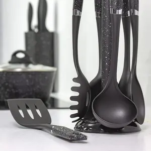 6-Piece Kitchen Utensils Set / Non-Scratch & Heat Resistant / BPA Free Plastic / Modern & Vibrant Stylish Black Marble Colour / Space Saving Kitchen Storage Black