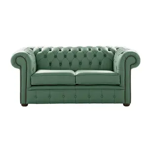 Chesterfield 2 Seater Shelly Jade Green Leather Sofa Settee Bespoke In Classic Style